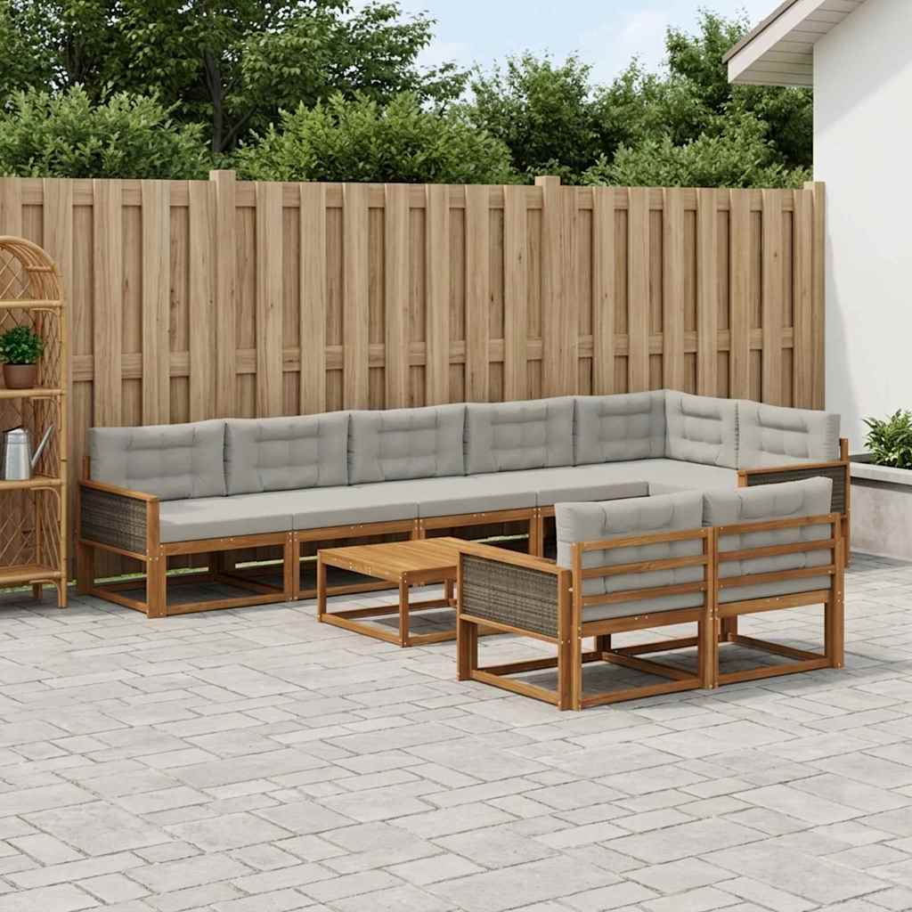 Udendørs sofagruppe 9 pcs Naturlig og Lys grå