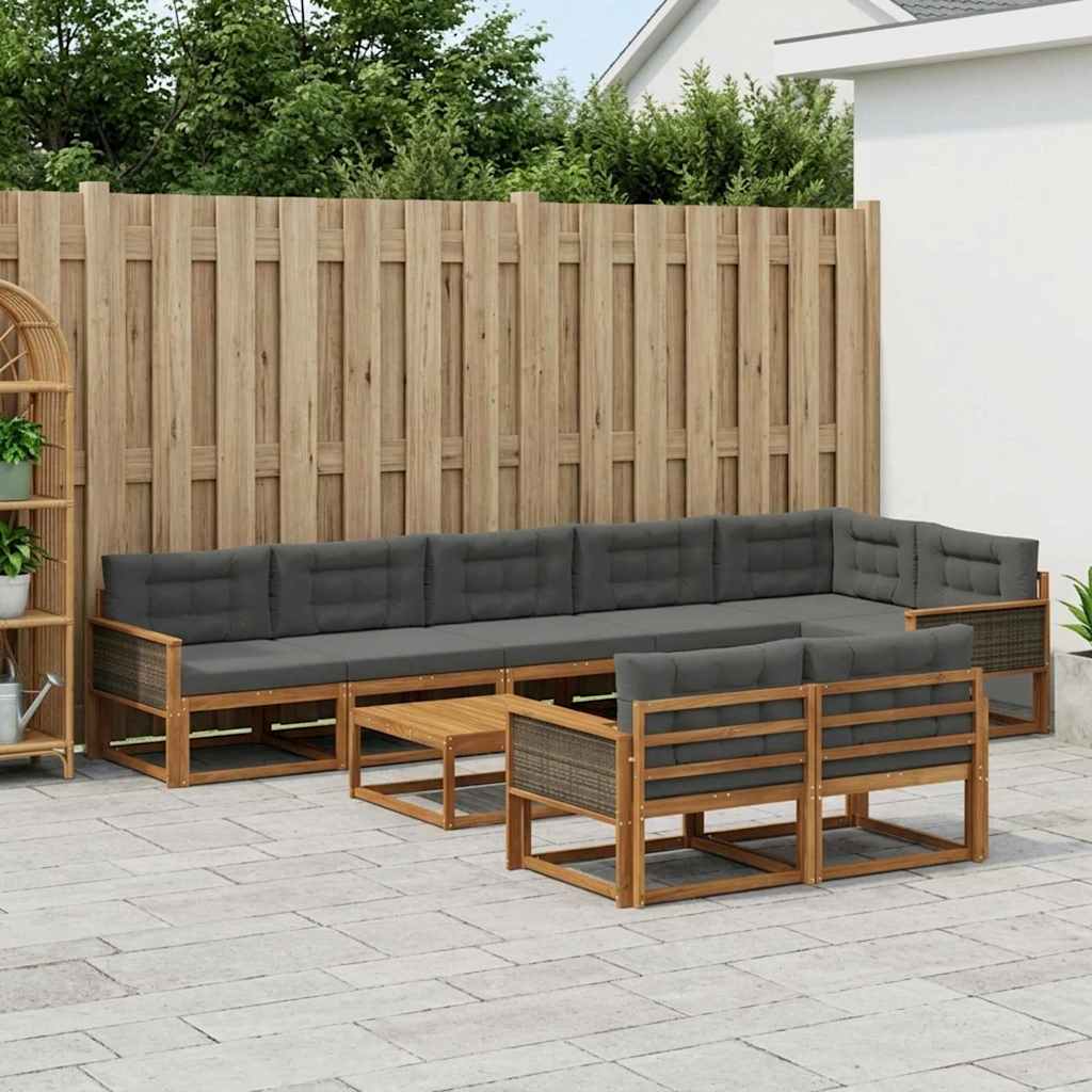 Udendørs sofagruppe med pude 9 pcs Naturlig og Antracit