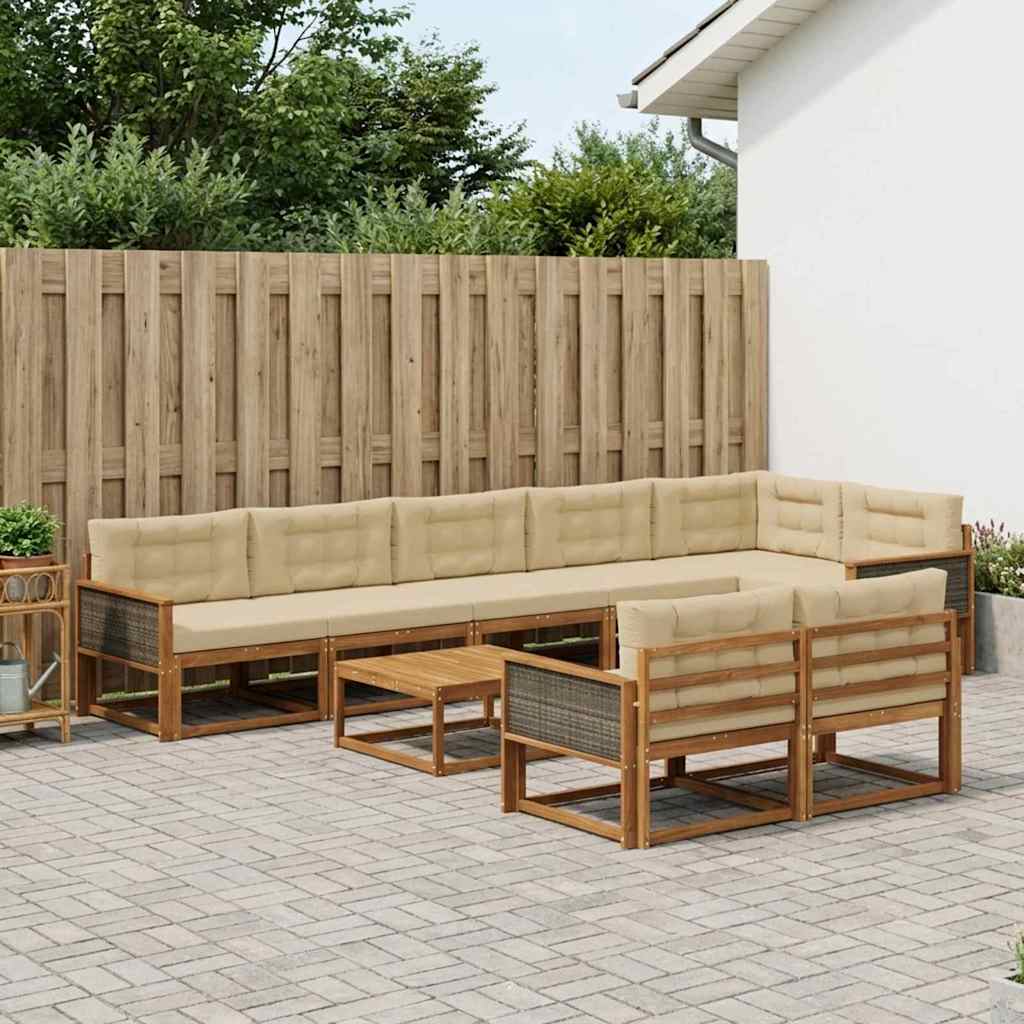 Udendørs sofagruppe med pude 9 pcs Naturlig og Beige