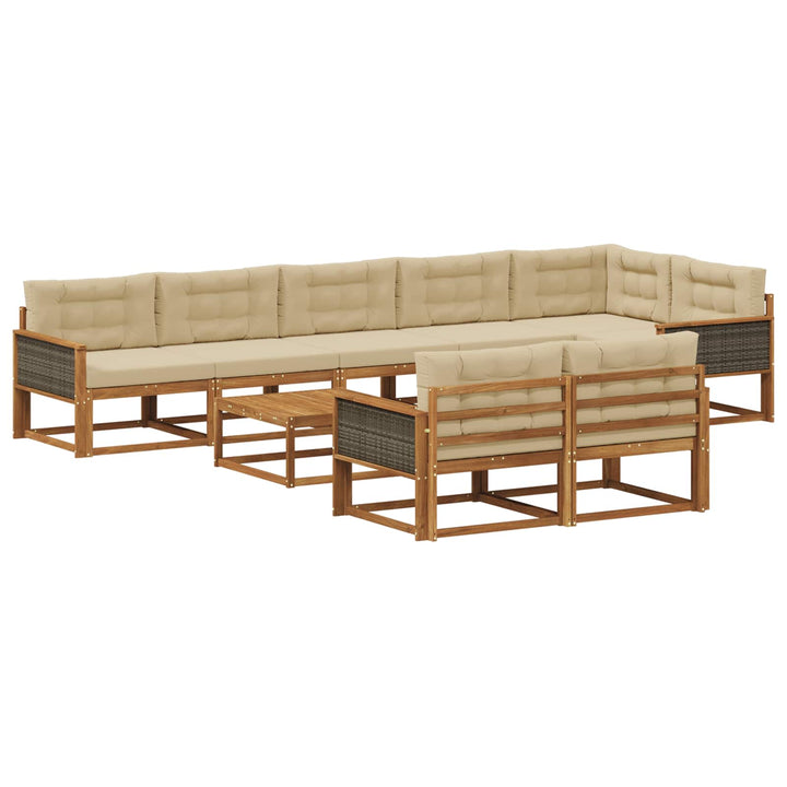 Udendørs sofagruppe med pude 9 pcs Naturlig og Beige