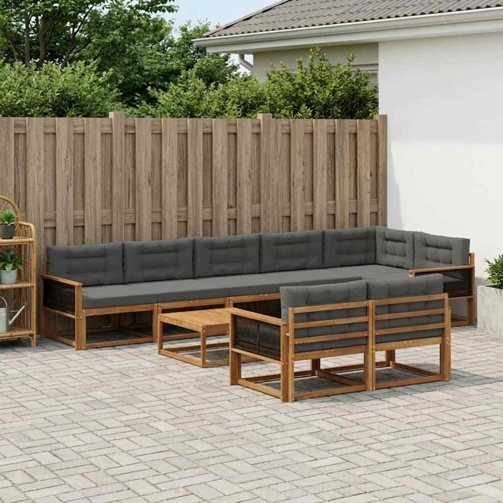 Udendørs sofagruppe med pude 9 pcs Naturlig og Antracit