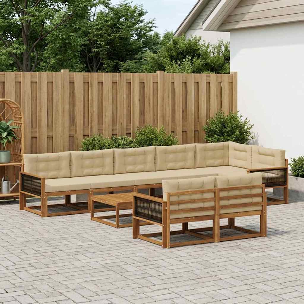 Udendørs sofagruppe med pude 9 pcs Naturlig og Beige
