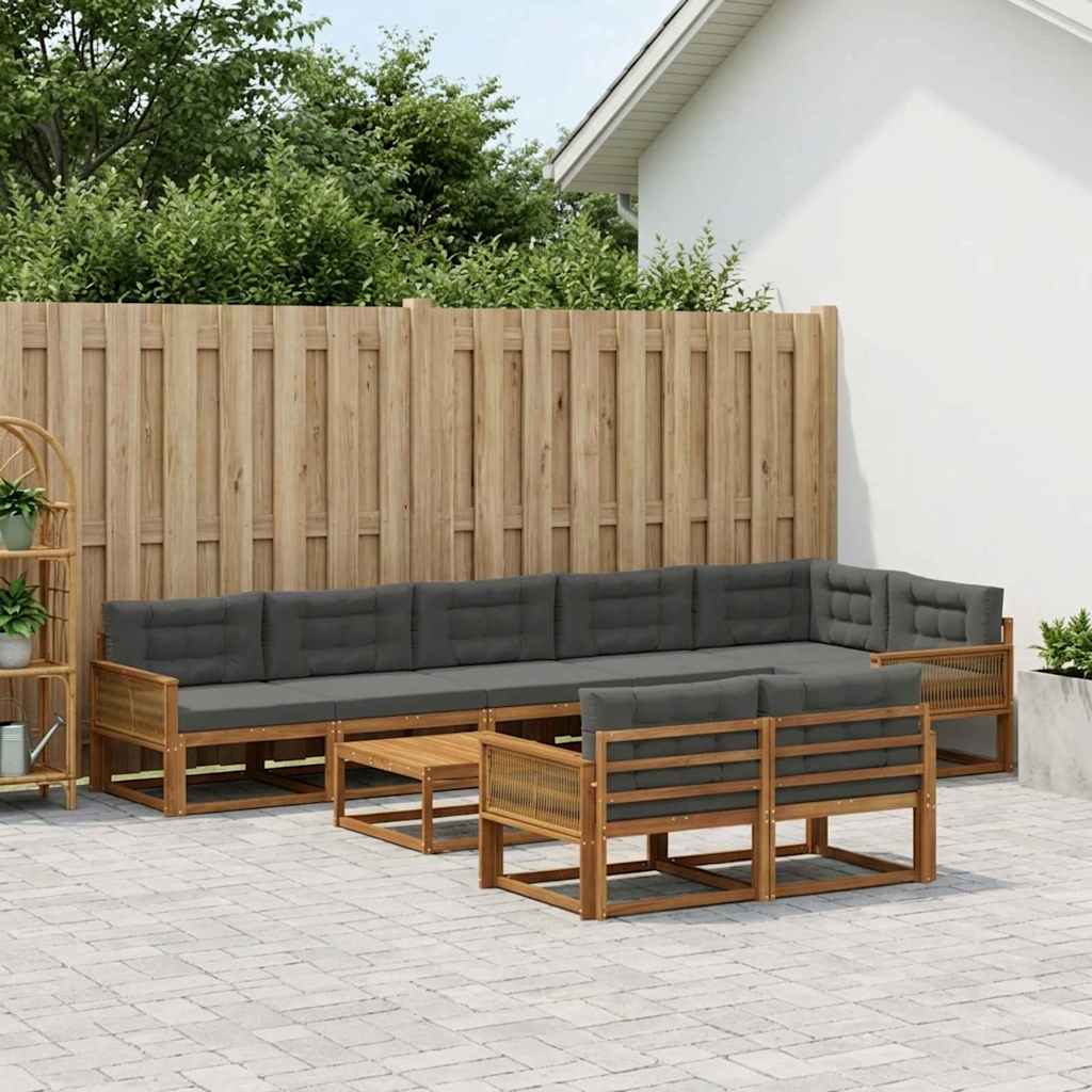 Udendørs sofagruppe med pude 9 pcs Naturlig og Antracit