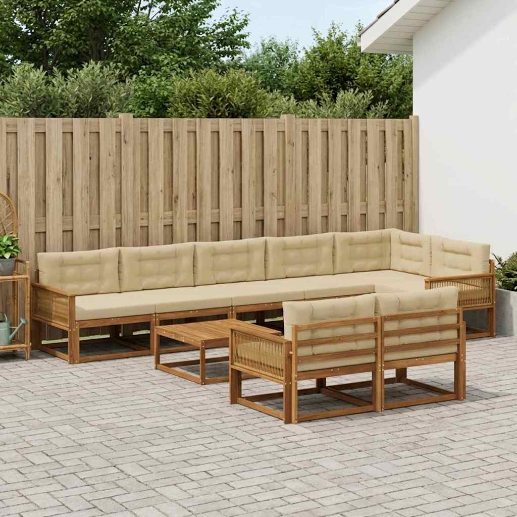 Udendørs sofagruppe med pude 9 pcs Naturlig og Beige