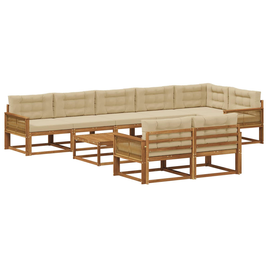 Udendørs sofagruppe med pude 9 pcs Naturlig og Beige