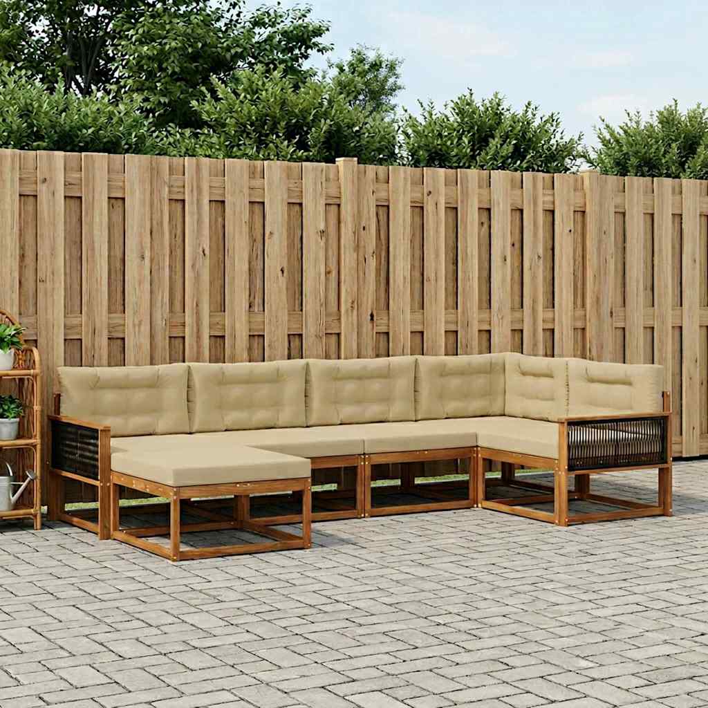 Udendørs sofagruppe med pude 6 pcs Naturlig og Beige