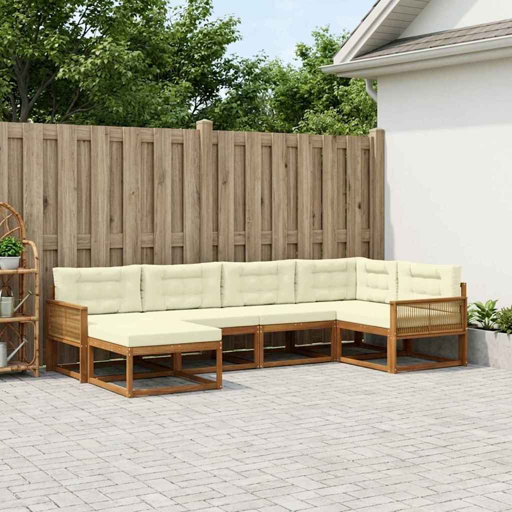 Udendørs sofagruppe med pude 6 pcs Naturlig og Fløde