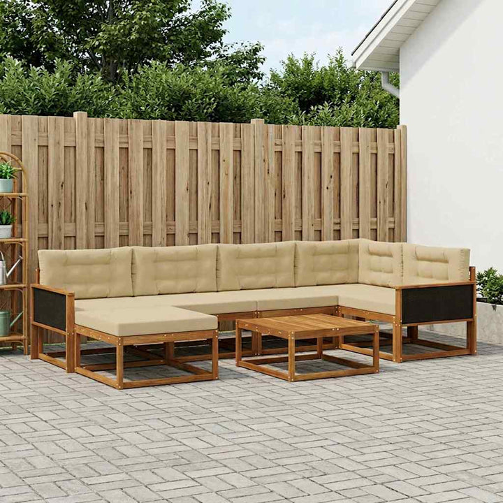 Udendørs sofagruppe med pude 7 pcs Naturlig og Beige