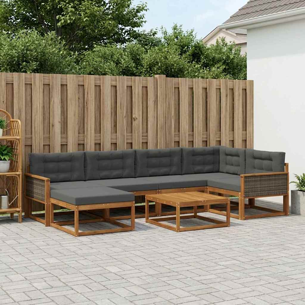 Udendørs sofagruppe med pude 7 pcs Naturlig og Antracit