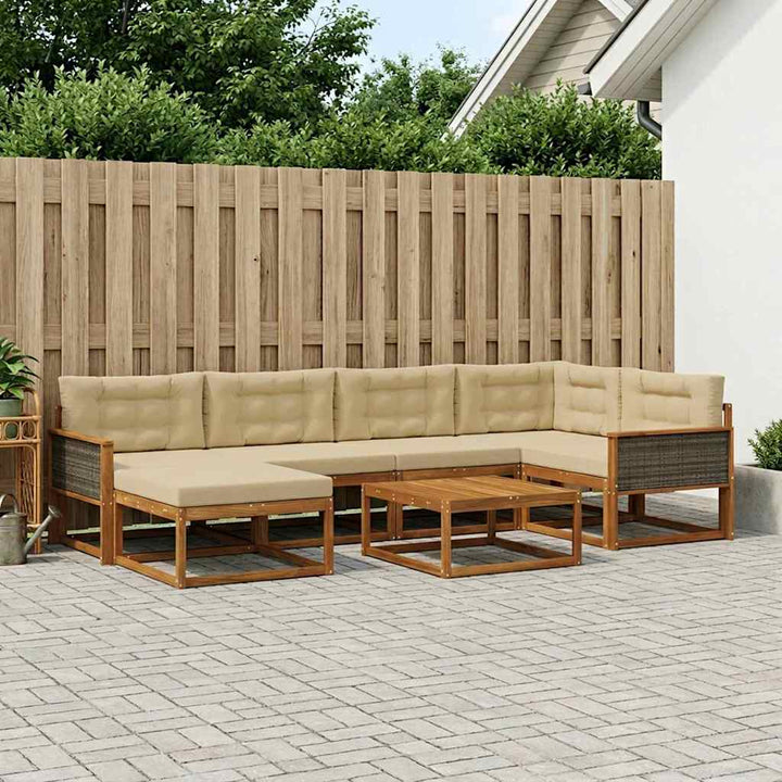 Udendørs sofagruppe med pude 7 pcs Naturlig og Beige