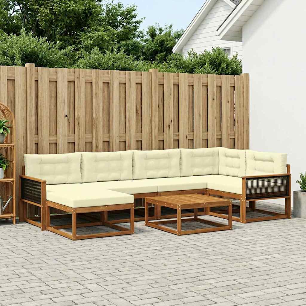 Udendørs sofagruppe med pude 7 pcs Naturlig og Fløde