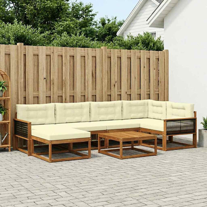 Udendørs sofagruppe med pude 7 pcs Naturlig og Fløde