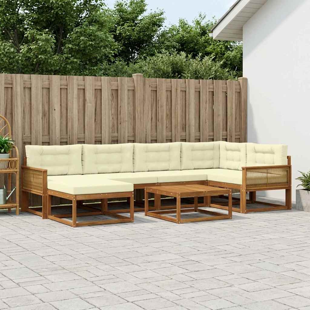 Udendørs sofagruppe med pude 7 pcs Naturlig og Fløde