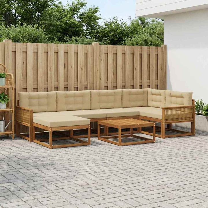 Udendørs sofagruppe med pude 7 pcs Naturlig og Beige