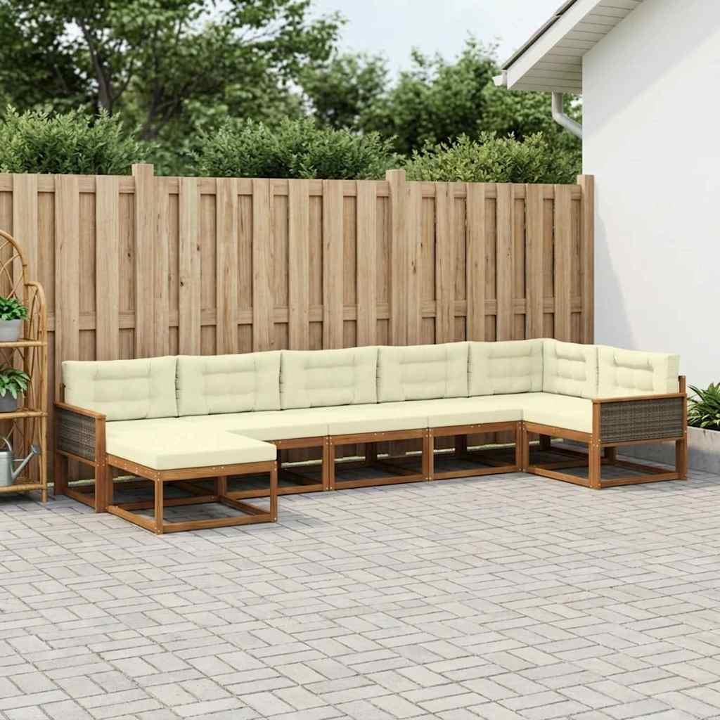 Udendørs sofagruppe med pude 7 pcs Naturlig og Fløde
