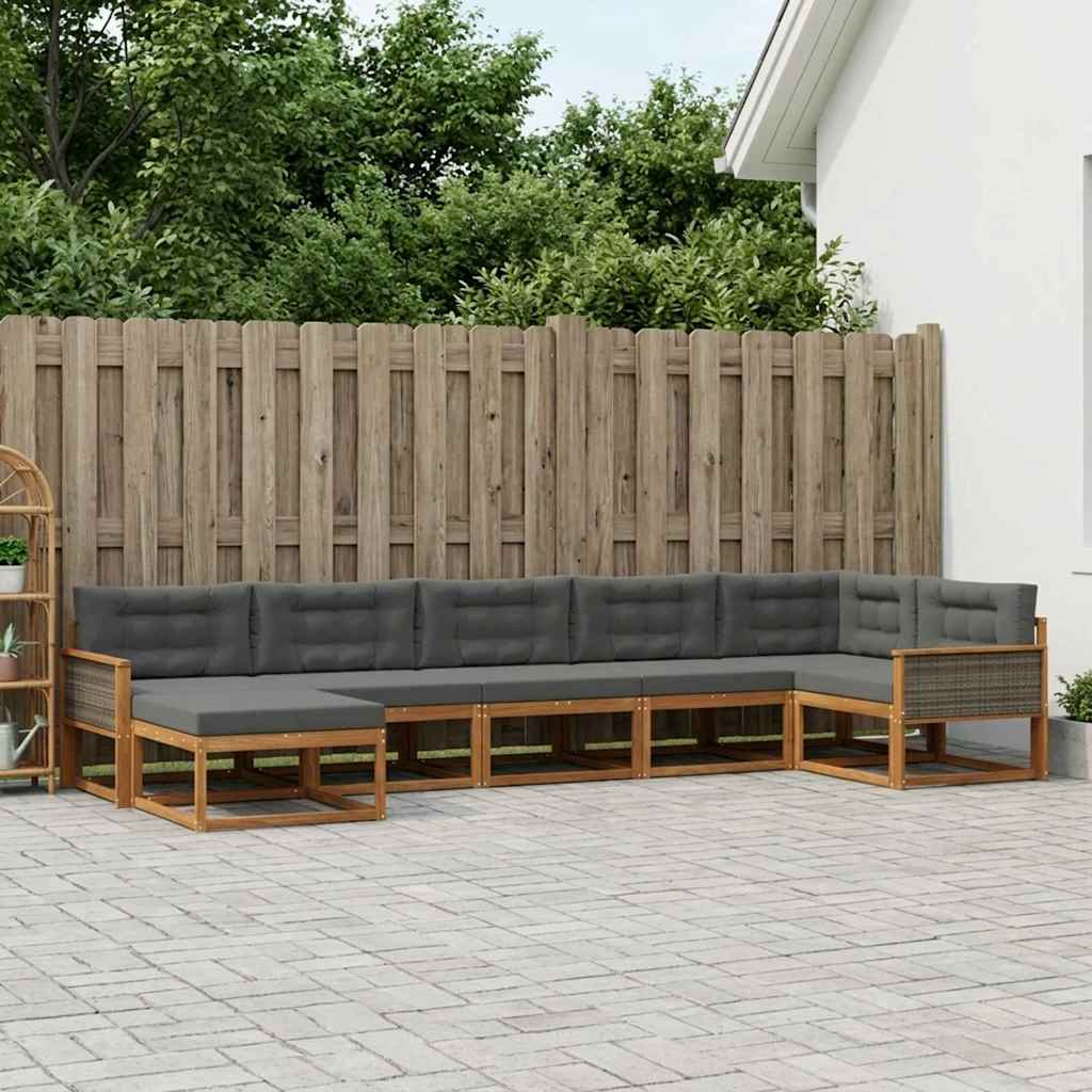 Udendørs sofagruppe med pude 7 pcs Naturlig og Antracit
