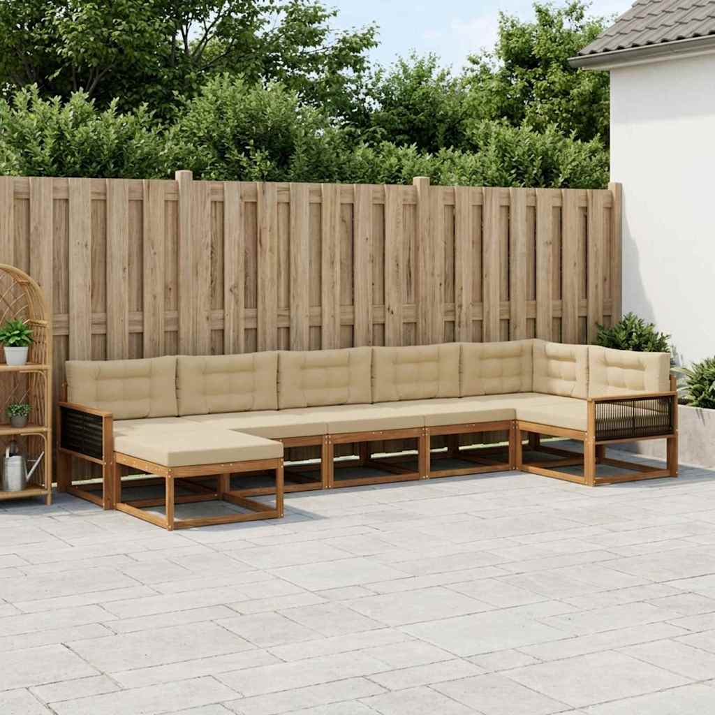 Udendørs sofagruppe med pude 7 pcs Naturlig og Beige