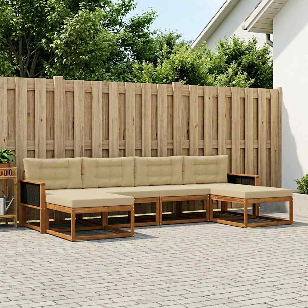Udendørs sofagruppe med pude 6 pcs Naturlig og Beige