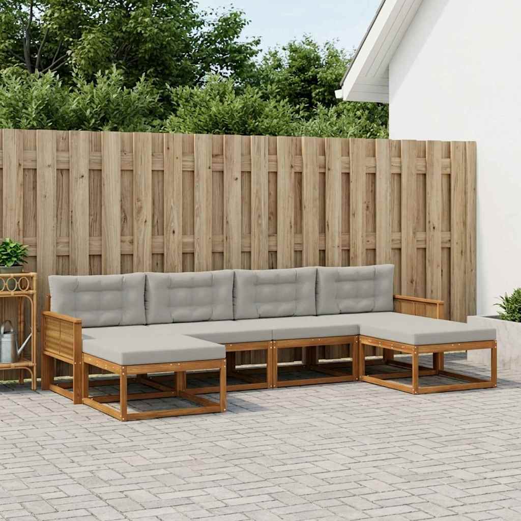 Udendørs sofagruppe med pude 6 pcs Naturfarvet og lysegrå