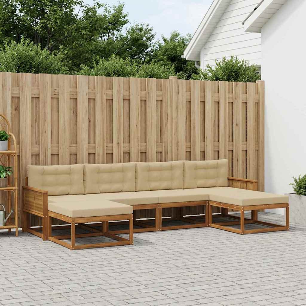 Udendørs sofagruppe med pude 6 pcs Naturlig og Beige