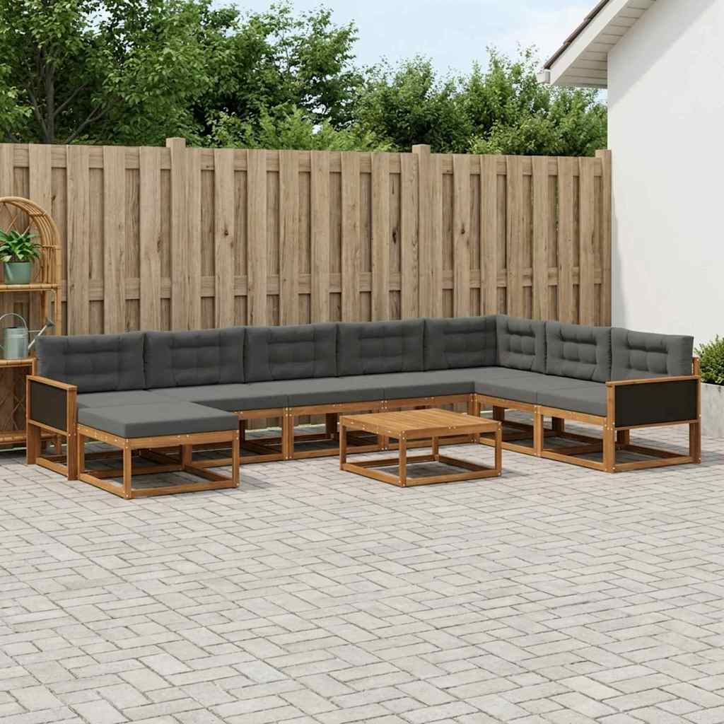 Udendørs sofagruppe med pude 9 pcs Naturlig og Antracit
