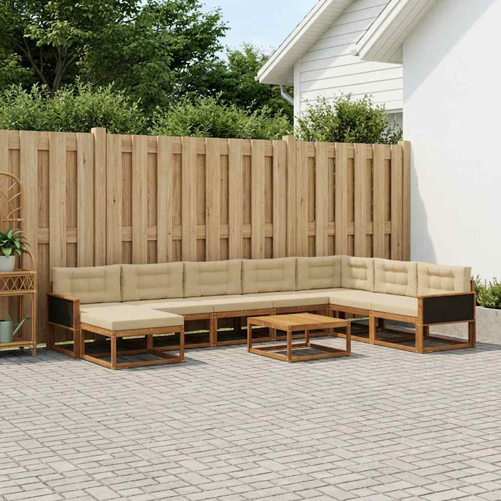 Udendørs sofagruppe med pude 9 pcs Naturlig og Beige