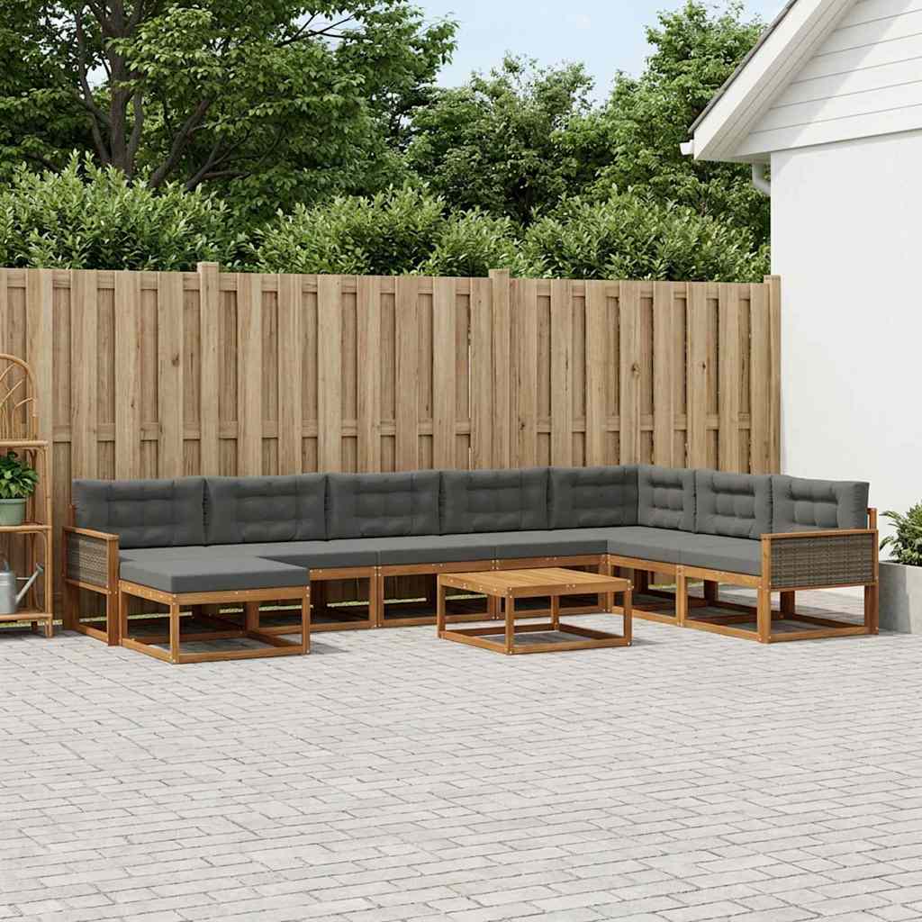 Udendørs sofagruppe med pude 9 pcs Naturlig og Antracit