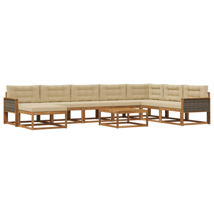Udendørs sofagruppe med pude 9 pcs Naturlig og Beige