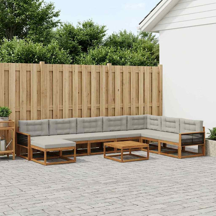 Udendørs sofagruppe med pude 9 pcs Naturfarvet og lysegrå