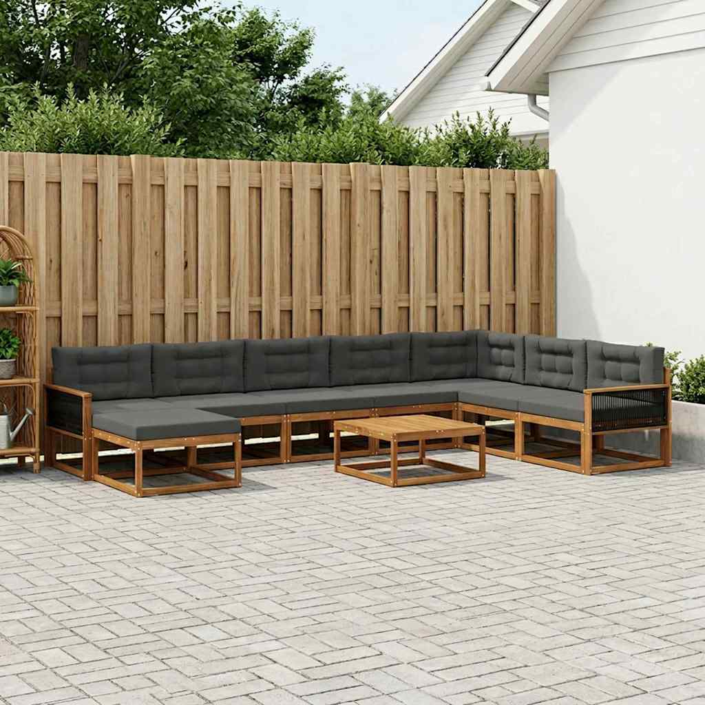 Udendørs sofagruppe med pude 9 pcs Naturlig og Antracit