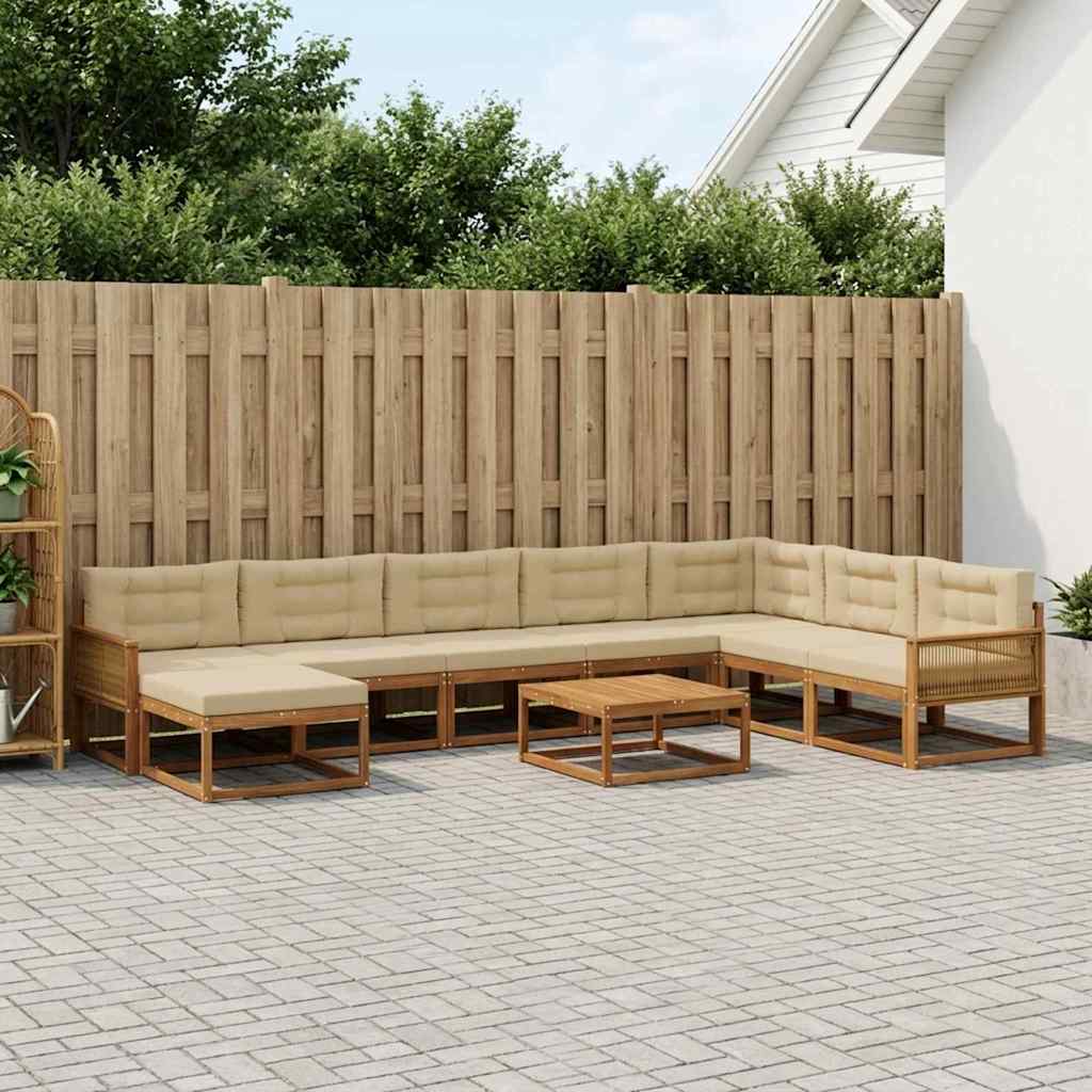 Udendørs sofagruppe med pude 9 pcs Naturlig og Beige