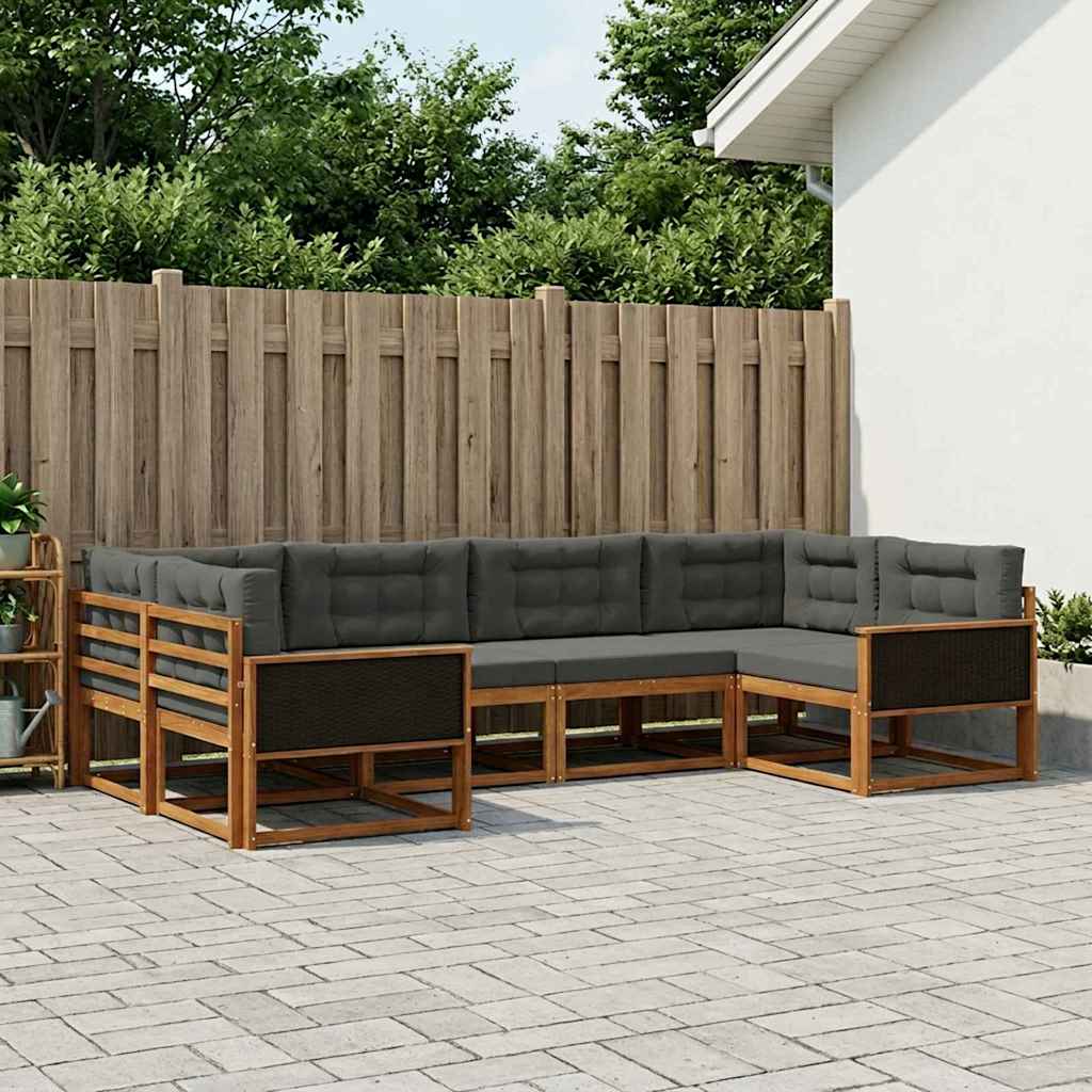 Udendørs sofagruppe med pude 6 pcs Naturlig og Antracit
