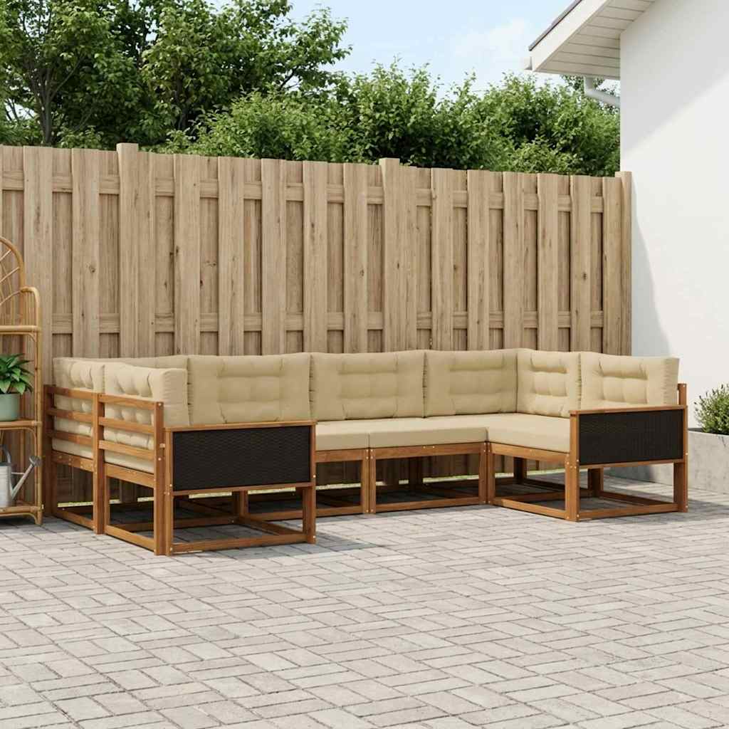Udendørs sofagruppe med pude 6 pcs Naturlig og Beige