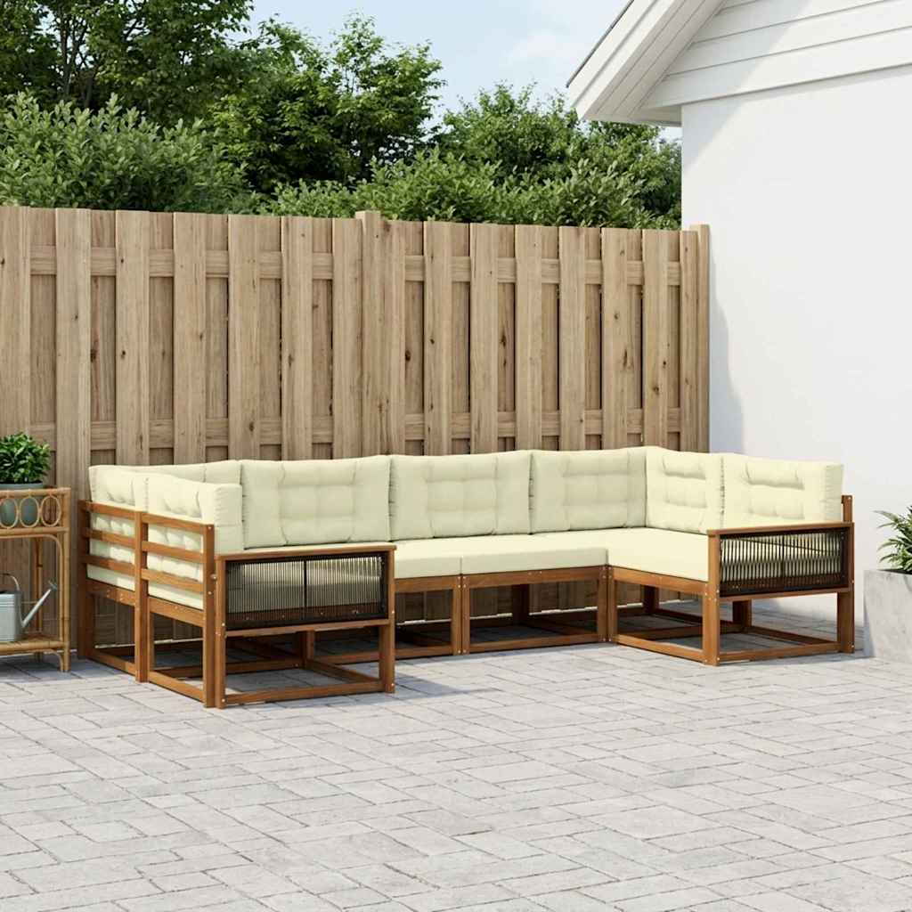 Udendørs sofagruppe med pude 6 pcs Naturlig og Fløde