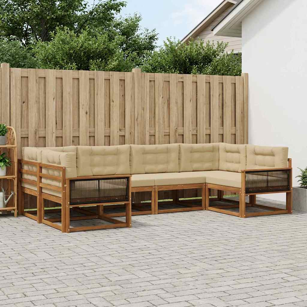 Udendørs sofagruppe med pude 6 pcs Naturlig og Beige