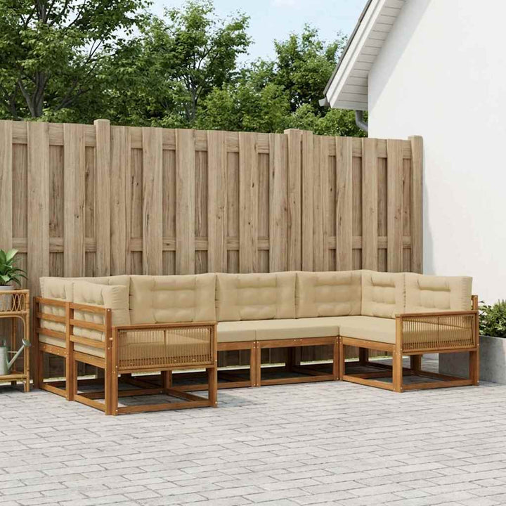 Udendørs sofagruppe med pude 6 pcs Naturlig og Beige