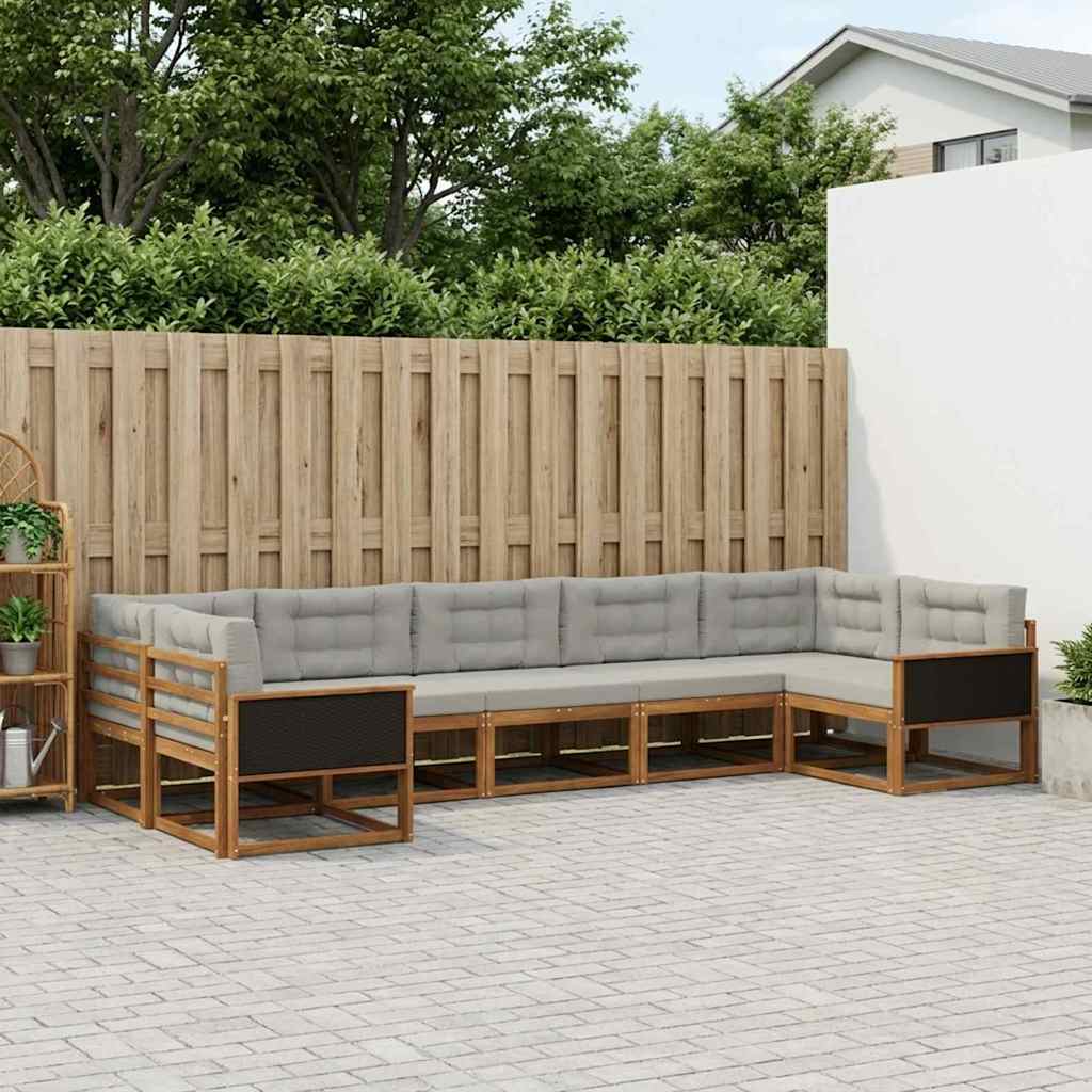 Udendørs sofagruppe med pude 7 pcs Naturfarvet og lysegrå