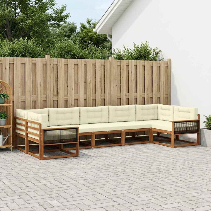 Udendørs sofagruppe med pude 7 pcs Naturlig og Fløde