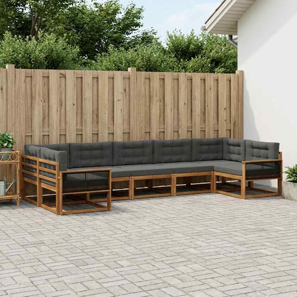 Udendørs sofagruppe med pude 7 pcs Naturlig og Antracit