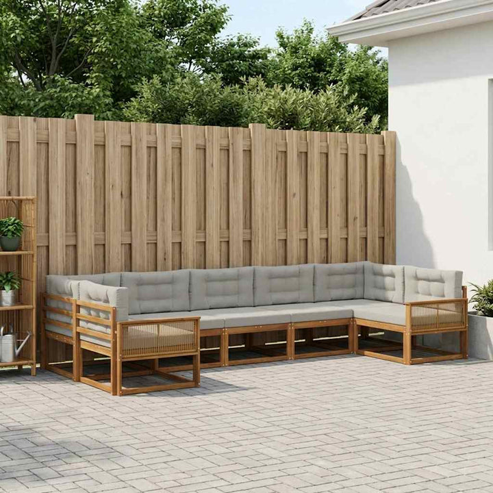 Udendørs sofagruppe med pude 7 pcs Naturfarvet og lysegrå