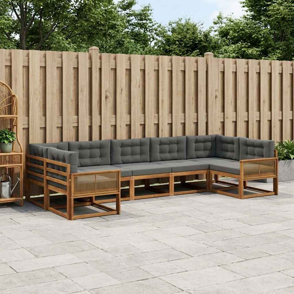 Udendørs sofagruppe med pude 7 pcs Naturlig og Antracit