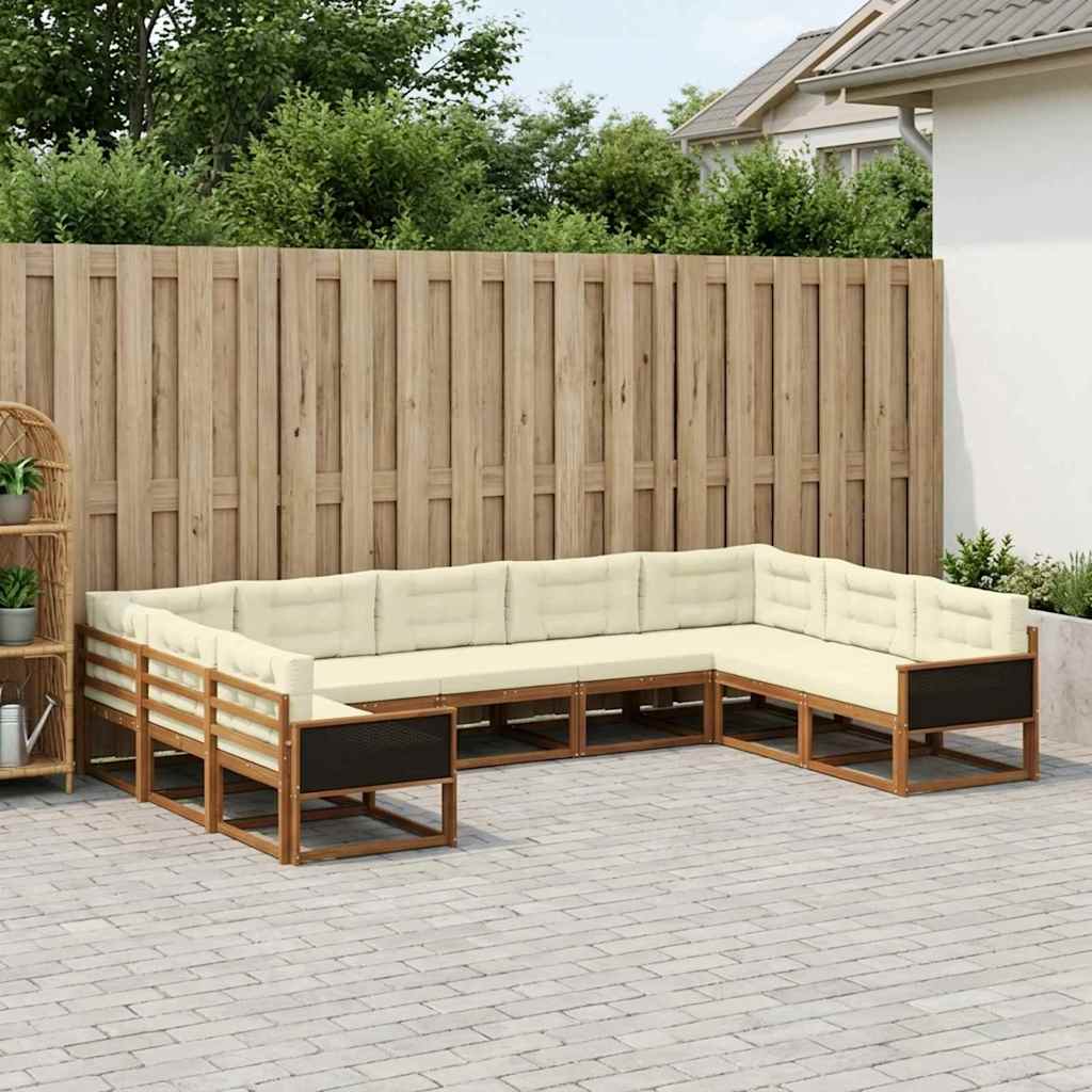 Udendørs sofagruppe med pude 9 pcs Naturlig og Fløde
