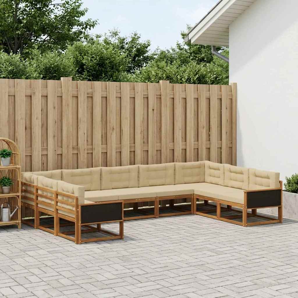 Udendørs sofagruppe med pude 9 pcs Naturlig og Beige