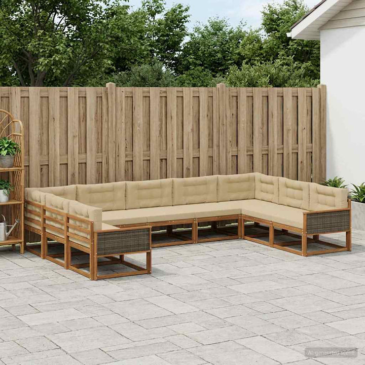 Udendørs sofagruppe med pude 9 pcs Naturlig og Beige