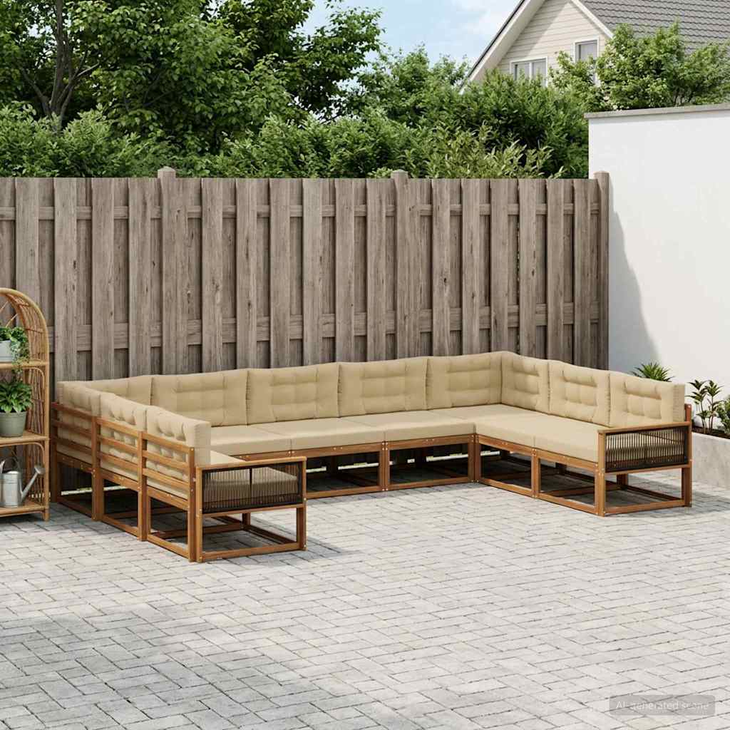 Udendørs sofagruppe med pude 9 pcs Naturlig og Beige