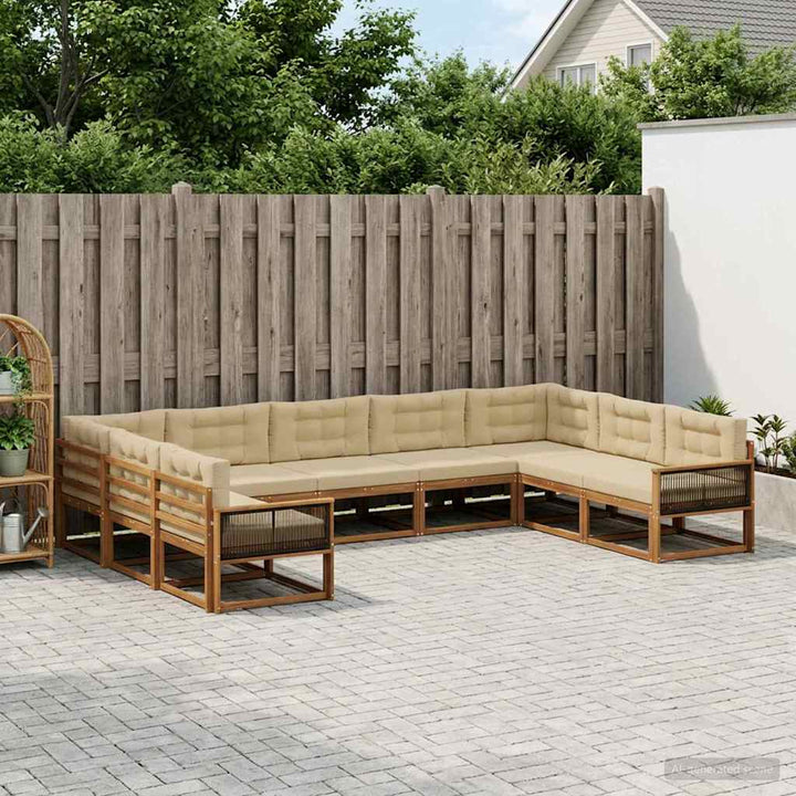 Udendørs sofagruppe med pude 9 pcs Naturlig og Beige