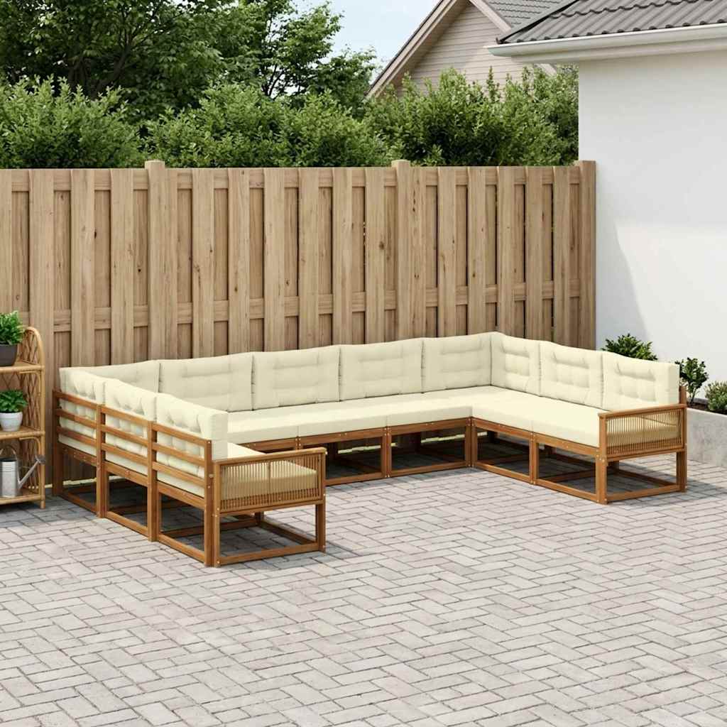 Udendørs sofagruppe med pude 9 pcs Naturlig og Fløde