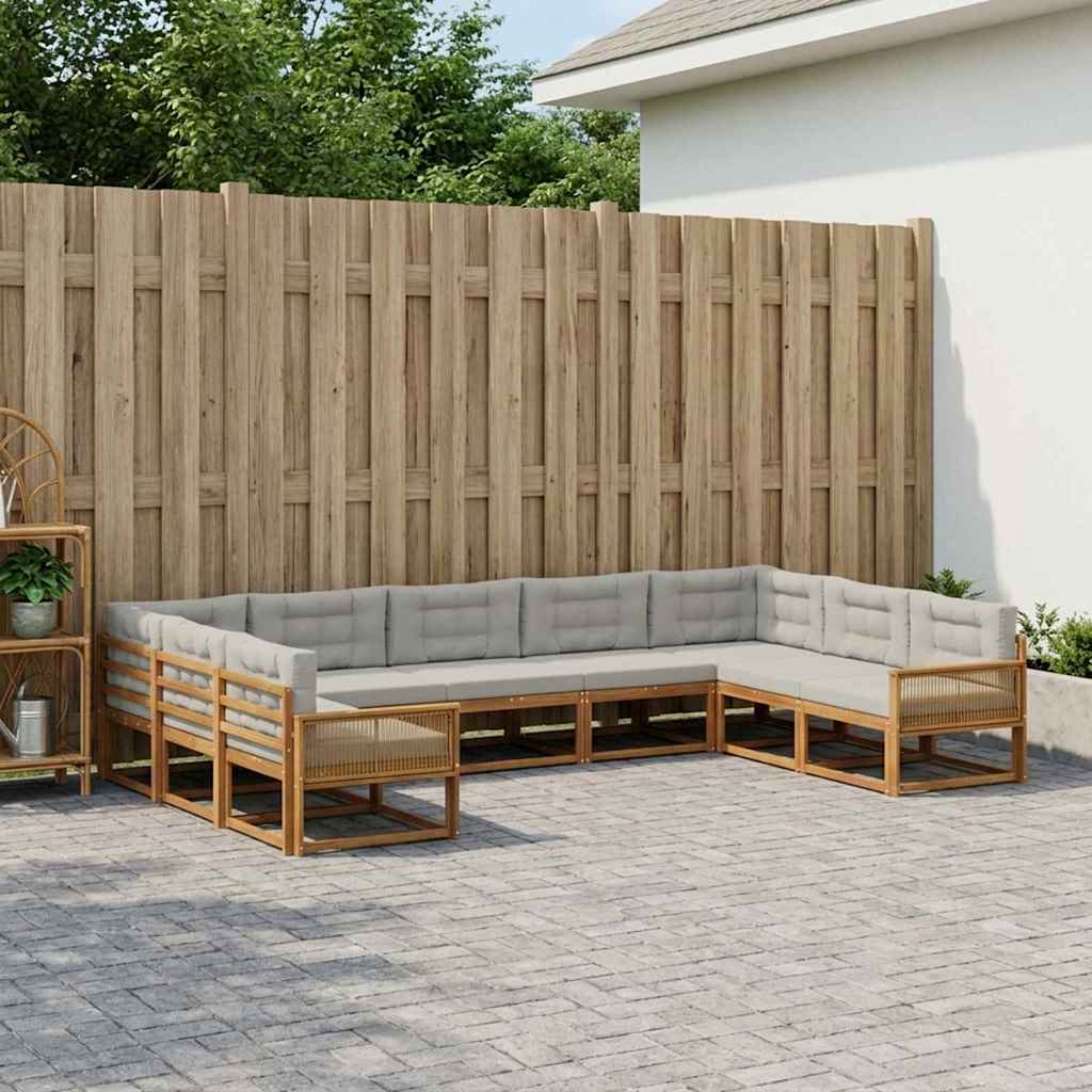 Udendørs sofagruppe med pude 9 pcs Naturfarvet og lysegrå