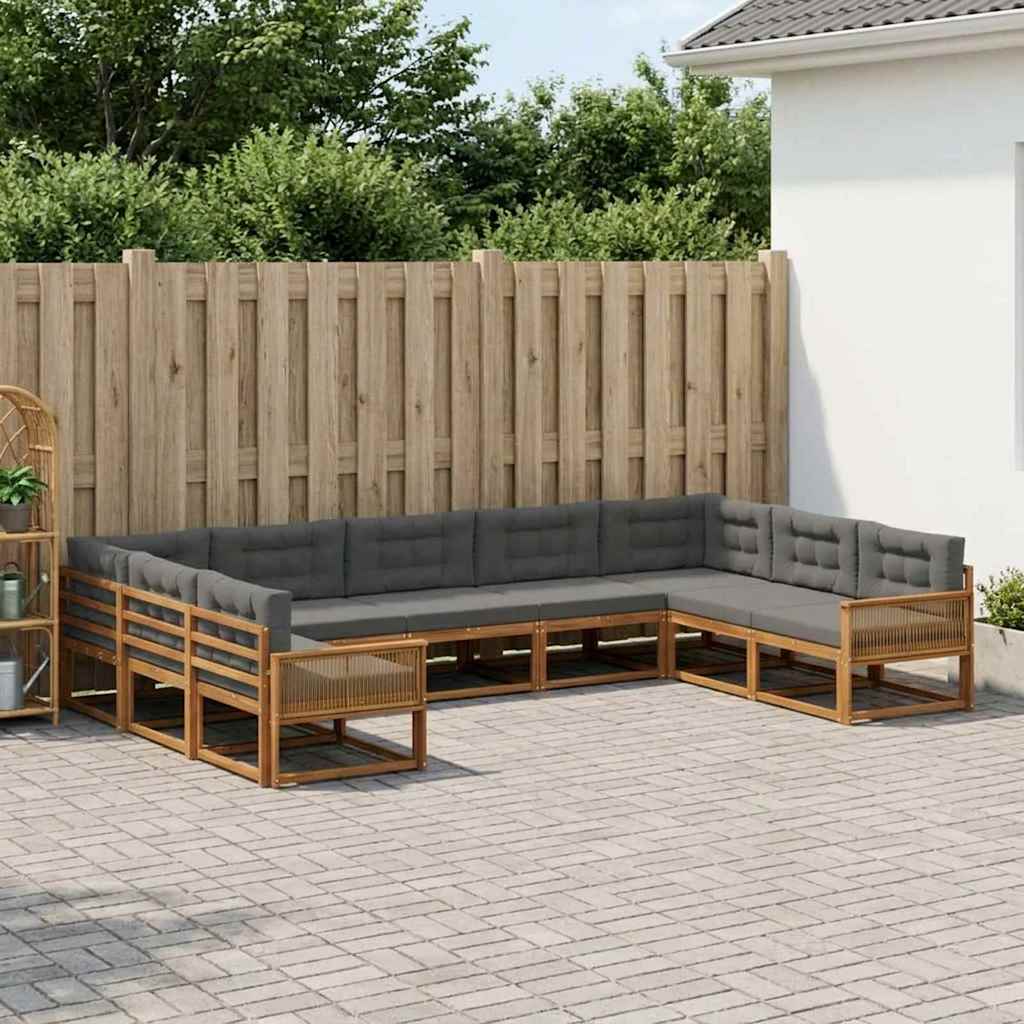 Udendørs sofagruppe med pude 9 pcs Naturlig og Antracit