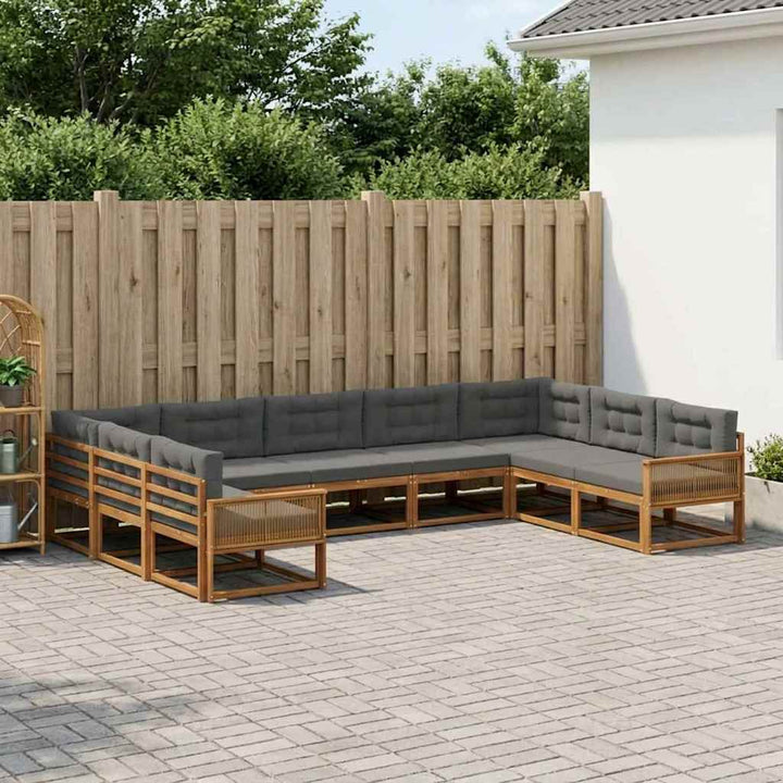 Udendørs sofagruppe med pude 9 pcs Naturlig og Antracit